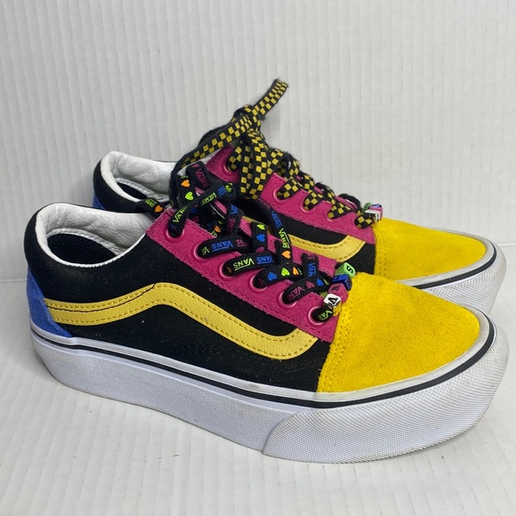 Vans Old Skool Platform VANS BEADS Colorful Pink, Yellow, Blue Black and White - Picture 1 of 9